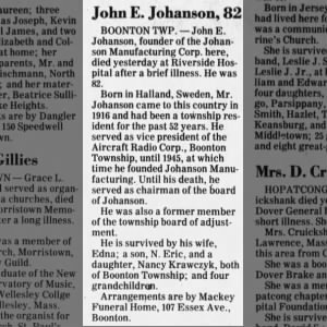 Obituary for John E. Johanson