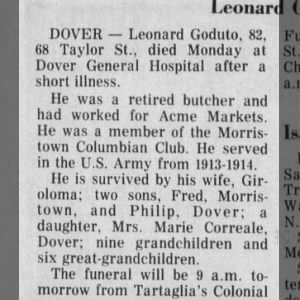 Obituary for Leonard Goduto
