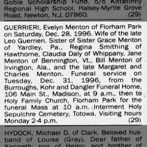 Obituary for Evelyn GUERRIERI Menton