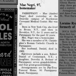 Obituary for Mae Negri