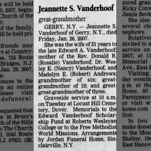 Obituary for Jeannette S. Vanderhoof